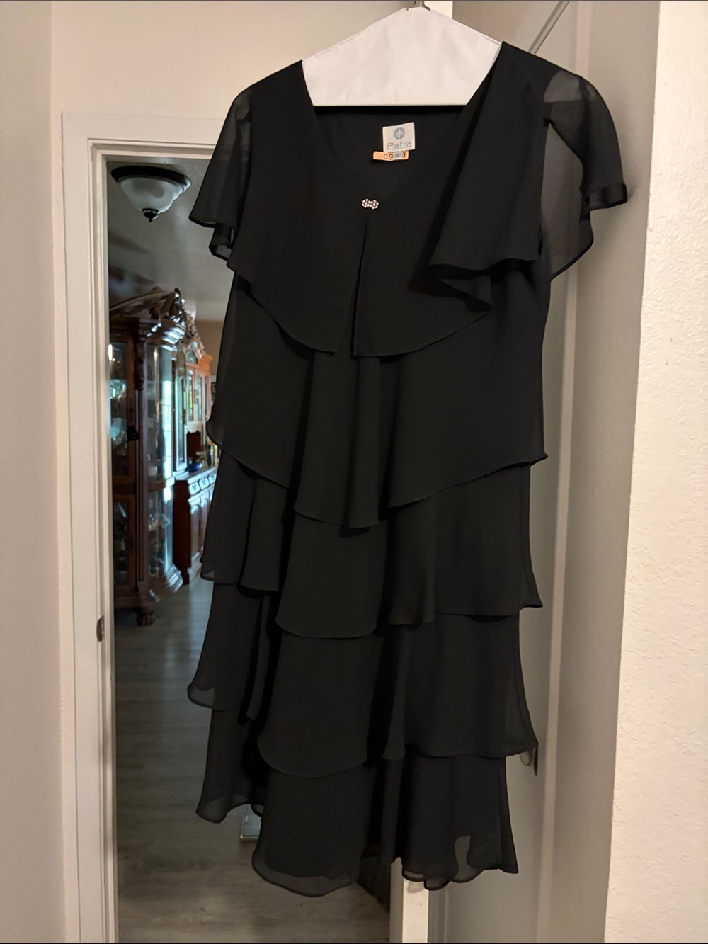 Petra Fashions Black Layered Midi Dress with Sheer Flutter Sleeves